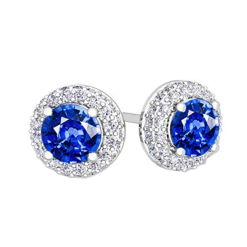 Earrings GB Ceylon Sapphire Halo Natural Earth Mined Diamond Stud Earrings 470 Carat White Gold 14K
