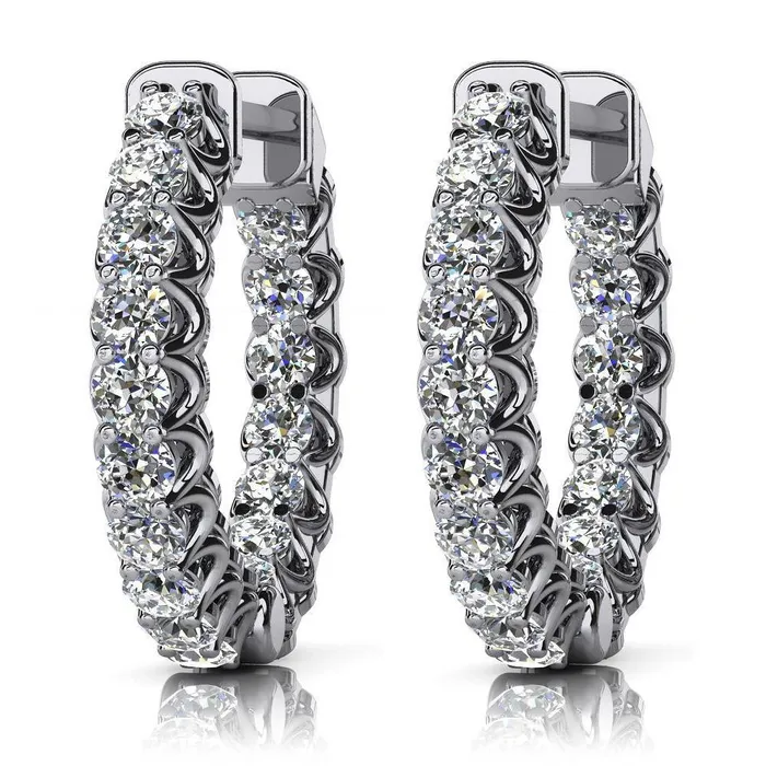 Earrings GB Elegant Cured Prong Set 340 Ct Natural Earth Mined Diamonds Hoop Earrings White Gold 14K Earrings GB Elegant Cured Prong Set 340 Ct Natural Earth Mined Diamonds Hoop Earrings White Gold 14K