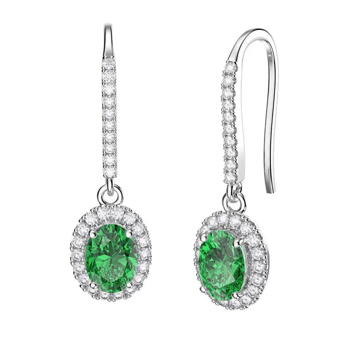 Earrings GB Green Emerald Lady Dangle Earrings 650 Carats White Gold 14K