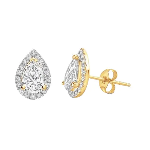 Earrings GB Halo Pear Round Natural Earth Mined Diamond Lady Stud Earrings 330 Ct Yellow Gold 14K Earrings GB Halo Pear Round Natural Earth Mined Diamond Lady Stud Earrings 330 Ct Yellow Gold 14K