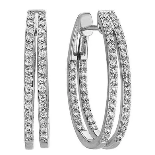 Earrings GB Lady Hoop Earrings 4 Carats Double Row Natural Earth Mined Diamonds White Gold 14K Earrings GB Lady Hoop Earrings 4 Carats Double Row Natural Earth Mined Diamonds White Gold 14K