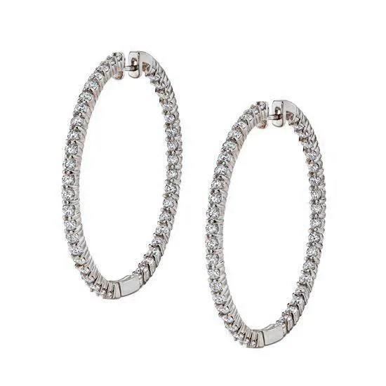 Earrings GB Large Round Cut Natural Earth Mined Diamond Hoop Earrings