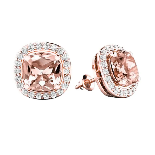 Earrings GB Morganite With Natural Earth Mined Diamonds 1270 Carats Studs Earrings Rose Gold 14K Earrings GB Morganite With Natural Earth Mined Diamonds 1270 Carats Studs Earrings Rose Gold 14K