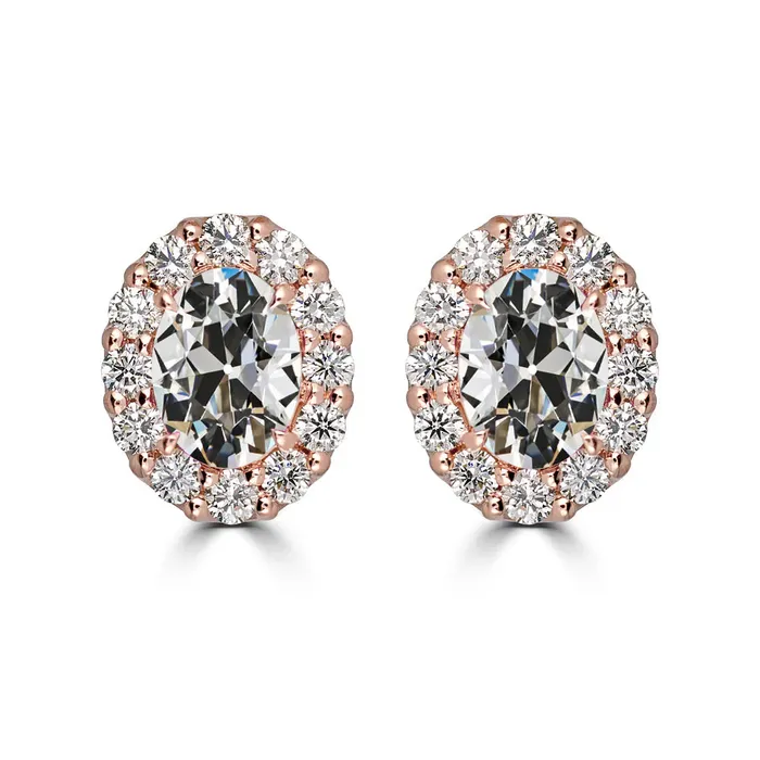 Earrings HarryChadEntcom Rose Gold Halo Stud Earrings 850 Ct Oval Old Miner Natural Diamond Earrings HarryChadEntcom Rose Gold Halo Stud Earrings 850 Ct Oval Old Miner Natural Diamond