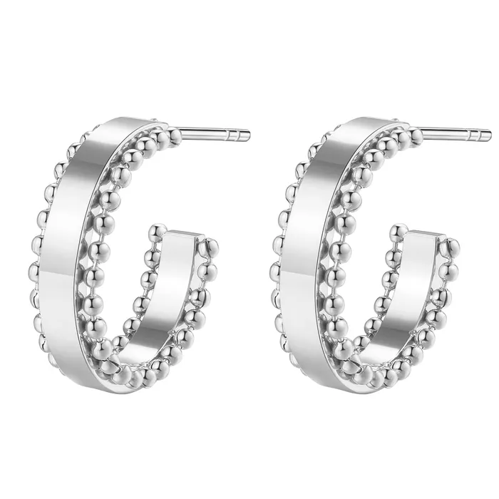 Earrings Hey Happiness Beaded Band Hoop Earrings Silver