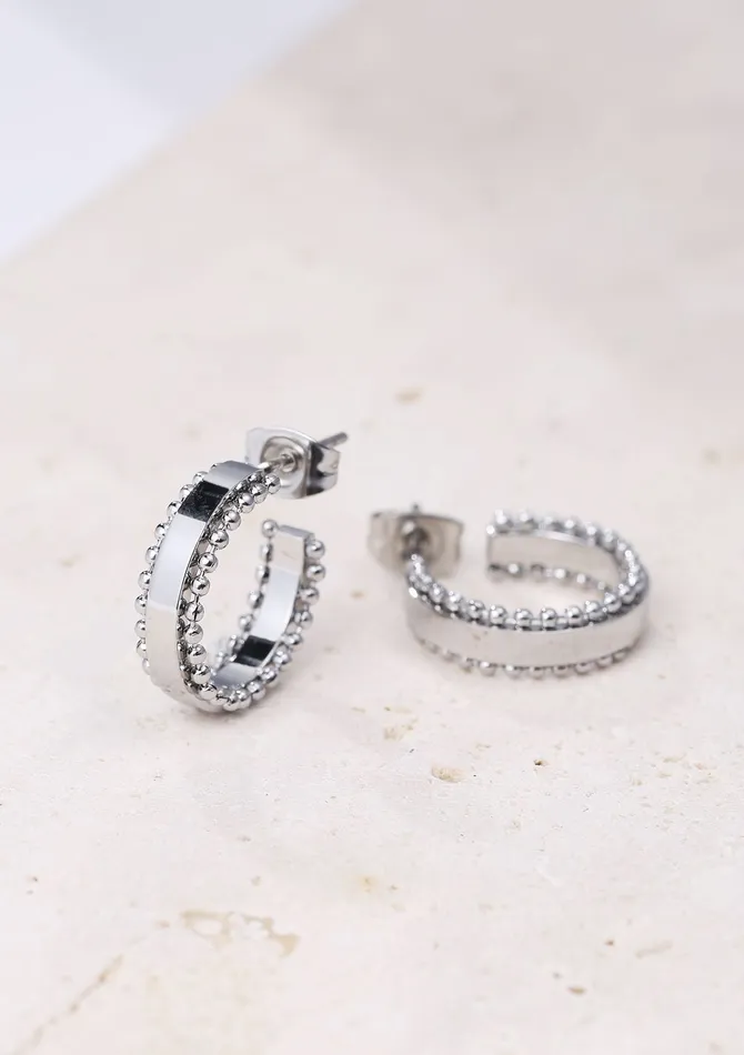 Earrings Hey Happiness Beaded Band Hoop Earrings Silver Earrings Hey Happiness Beaded Band Hoop Earrings Silver