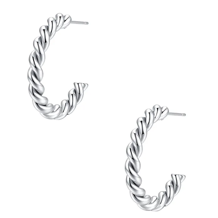 Earrings Hey Happiness Twisted Rope Hoop Earrings Silver