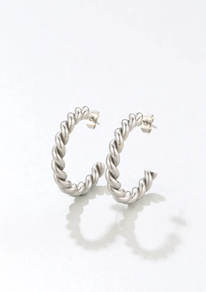 Earrings Hey Happiness Twisted Rope Hoop Earrings Silver Earrings Hey Happiness Twisted Rope Hoop Earrings Silver