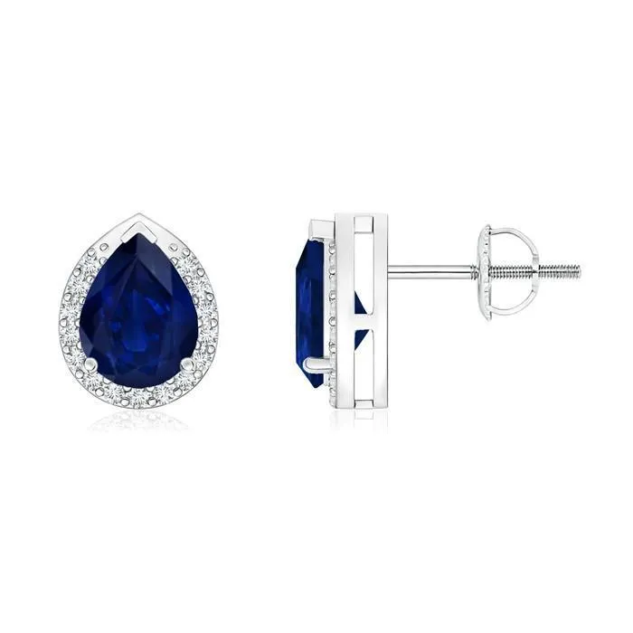 Earrings Pear Ceylon Blue Sapphire Round Natural Earth Mined Diamond Stud Earring 280 Carat WG 14K GB Earrings Pear Ceylon Blue Sapphire Round Natural Earth Mined Diamond Stud Earring 280 Carat WG 14K GB