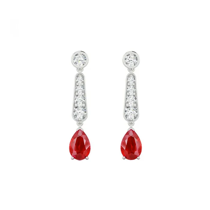 Earrings Red Ruby And Natural Earth Mined Diamonds 1050 Carats Dangle Earrings 14K White Gold GB Earrings Red Ruby And Natural Earth Mined Diamonds 1050 Carats Dangle Earrings 14K White Gold GB