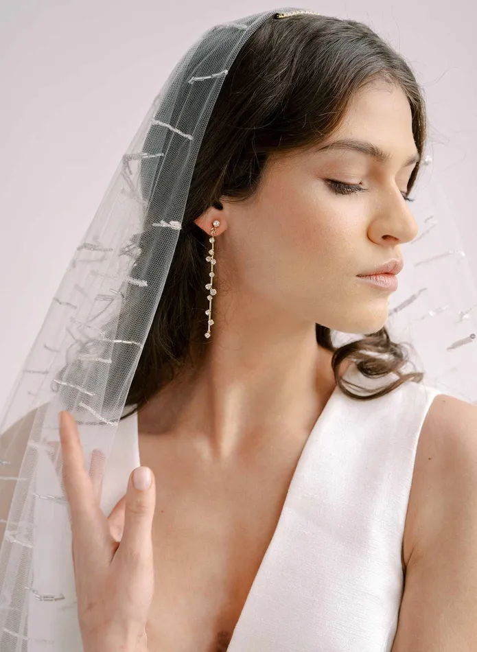 Earrings twigs honey Crystal droplets linear earring Style 2302
