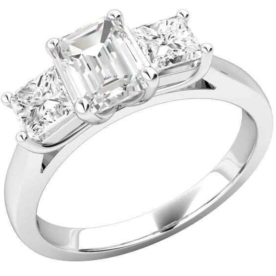 Emerald And Princess 3 Stone 425 Ct Natural Earth Mined Diamonds Ring White Gold 14K GB Rings Emerald And Princess 3 Stone 425 Ct Natural Earth Mined Diamonds Ring White Gold 14K GB Rings