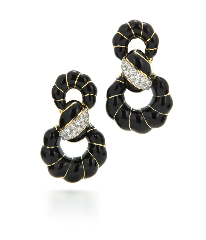 Fancy Hoop Earrings Black Enamel David Webb Workshop Earrings