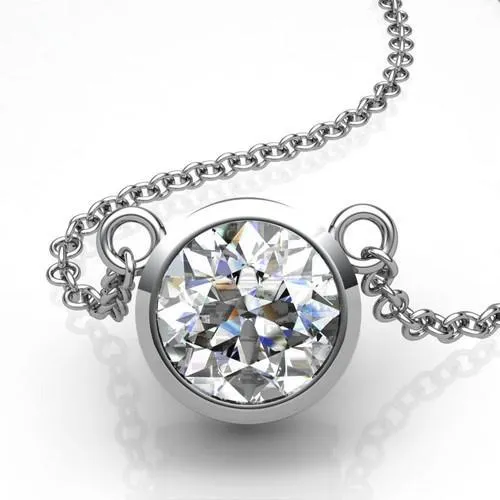 GB 2 Carats Bezel Set Round Cut Natural Earth Mined Diamond Solitaire Necklace Pendant 14K Necklaces GB 2 Carats Bezel Set Round Cut Natural Earth Mined Diamond Solitaire Necklace Pendant 14K Necklaces