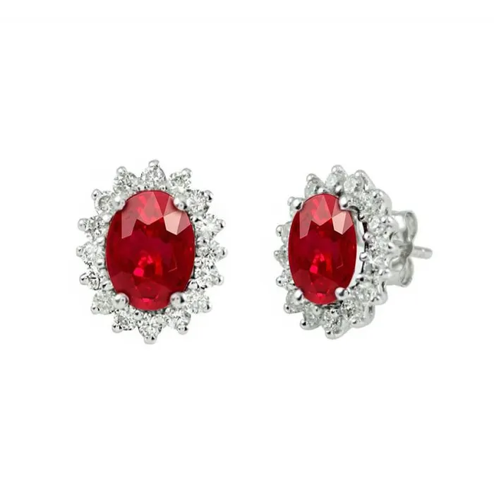 GB 350 Carats Oval Red Ruby Natural Earth Mined Diamond Stud Halo Earrings White Gold 14K Earrings GB 350 Carats Oval Red Ruby Natural Earth Mined Diamond Stud Halo Earrings White Gold 14K Earrings