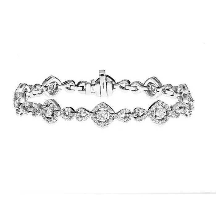 GB 6 Carats Round Halo Style Women Link Bracelet White Gold Jewelry New Natural Earth Mined Diamond Bracelets GB 6 Carats Round Halo Style Women Link Bracelet White Gold Jewelry New Natural Earth Mined Diamond Bracelets