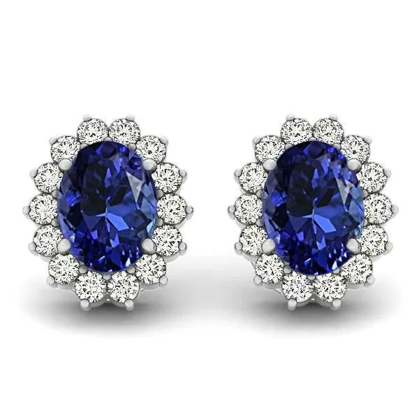 GB 750 Carats Tanzanite With Natural Earth Mined Diamond Stud Earrings White Gold 14K Earrings GB 750 Carats Tanzanite With Natural Earth Mined Diamond Stud Earrings White Gold 14K Earrings