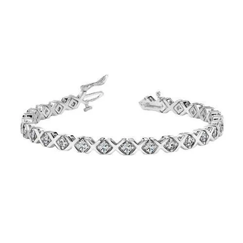 GB Bracelets 375 Carats Round Real Natural Earth Mined Diamond X Style Tennis Bracelet White Gold 14K GB Bracelets 375 Carats Round Real Natural Earth Mined Diamond X Style Tennis Bracelet White Gold 14K