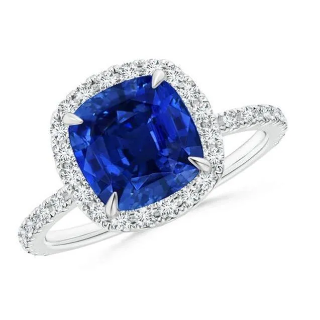 GB Ceylon Sapphire Halo Natural Earth Mined Diamonds Ring 4 Carats White Gold 14K New Rings GB Ceylon Sapphire Halo Natural Earth Mined Diamonds Ring 4 Carats White Gold 14K New Rings