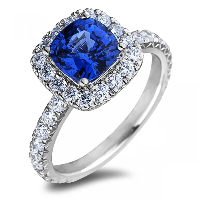 GB Cushion Ceylon Blue Sapphire With Natural Earth Mined Diamonds 250 Ct Ring Rings GB Cushion Ceylon Blue Sapphire With Natural Earth Mined Diamonds 250 Ct Ring Rings