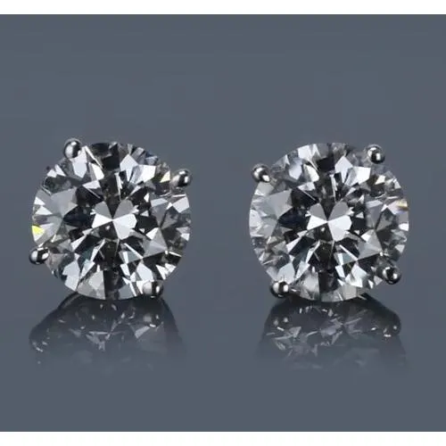 GB Earrings 3 Carats Round Natural Earth Mined Diamond Stud Earring