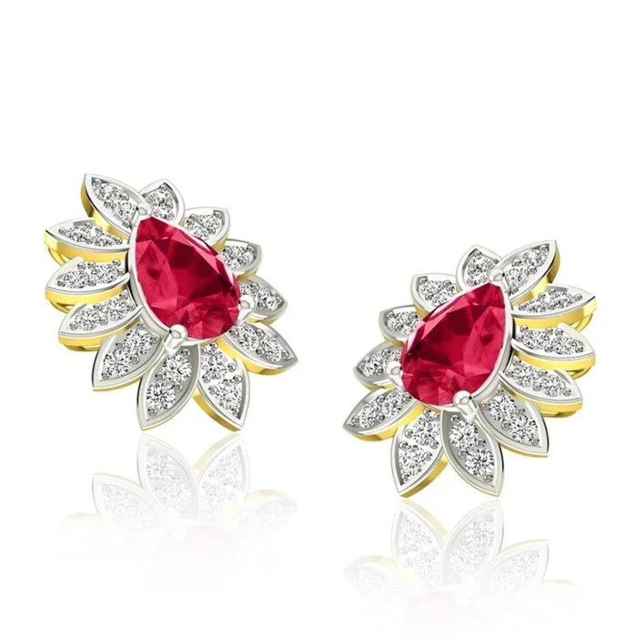 GB Earrings 540 Carats Prong Set Ruby And Natural Earth Mined Diamonds Studs Earrings Yg 14K GB Earrings 540 Carats Prong Set Ruby And Natural Earth Mined Diamonds Studs Earrings Yg 14K