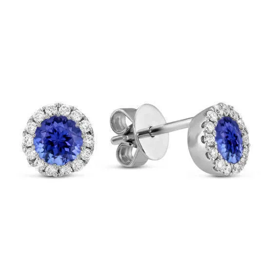 GB Earrings 560 Carats Round Cut Tanzanite With Natural Earth Mined Diamonds Studs Earrings GB Earrings 560 Carats Round Cut Tanzanite With Natural Earth Mined Diamonds Studs Earrings