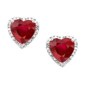 GB Earrings Heart Ruby With Natural Earth Mined Diamond Stud Halo Earring White Gold 14K 356 Carats GB Earrings Heart Ruby With Natural Earth Mined Diamond Stud Halo Earring White Gold 14K 356 Carats