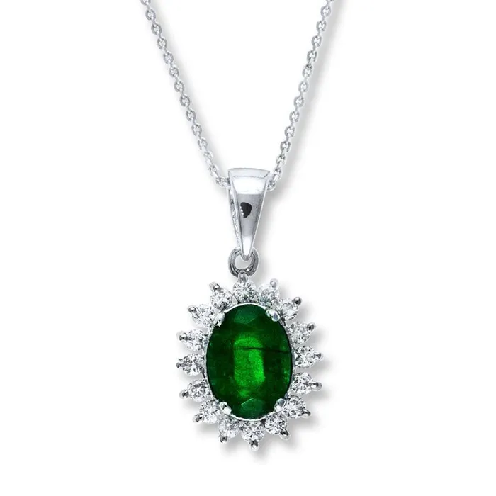 GB Necklaces Oval Cut Green Emerald Natural Earth Mined Diamond Gemstone Pendant 8 Ct WG 14K GB Necklaces Oval Cut Green Emerald Natural Earth Mined Diamond Gemstone Pendant 8 Ct WG 14K