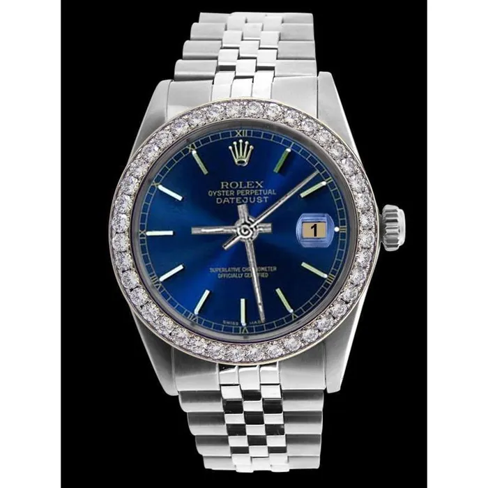 GB Perpetual Rolex Gents Blue Stick Dial Watch Ss Jubilee Diamond QUICK SET Watches GB Perpetual Rolex Gents Blue Stick Dial Watch Ss Jubilee Diamond QUICK SET Watches