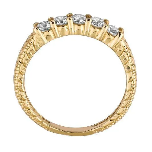 GB Rings 050 Carat Round Natural Earth Mined Diamond Vintage Style Eternity Band Yellow Gold