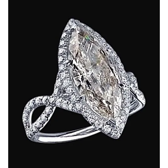GB Rings 1109 Carat Marquise Big Lab Grown Diamond Pave Fancy Solitaire Ring With Accents