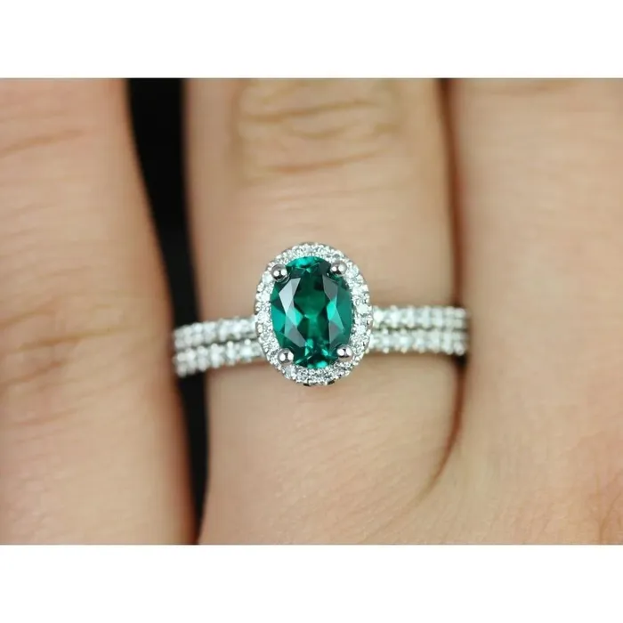 GB Rings 14K White Gold Ladies Green Emerald Natural Earth Mined Diamond Ring 455 Carats Fine Jewelry GB Rings 14K White Gold Ladies Green Emerald Natural Earth Mined Diamond Ring 455 Carats Fine Jewelry