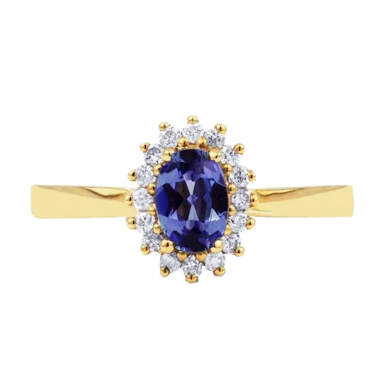 GB Rings 2 Carats Blue Tanzanite And Natural Earth Mined Diamond Wedding Ring Yellow Gold 14K GB Rings 2 Carats Blue Tanzanite And Natural Earth Mined Diamond Wedding Ring Yellow Gold 14K