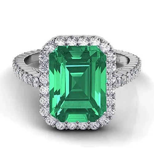 GB Rings 24 Ct Green Emerald And Natural Earth Mined Diamond Wedding Ring White Gold Jewelry