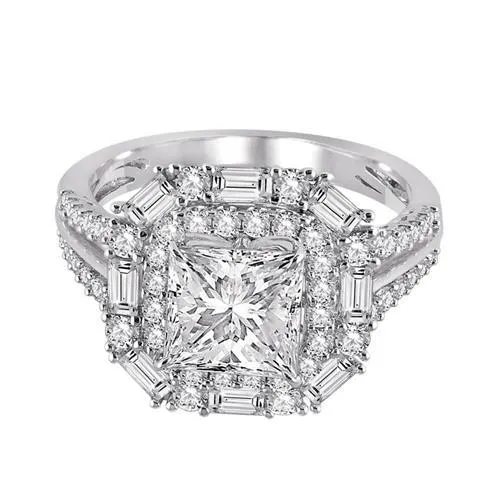 GB Rings 325 Carat Princess Baguette Center Natural Earth Mined Diamond Engagement Ring GB Rings 325 Carat Princess Baguette Center Natural Earth Mined Diamond Engagement Ring