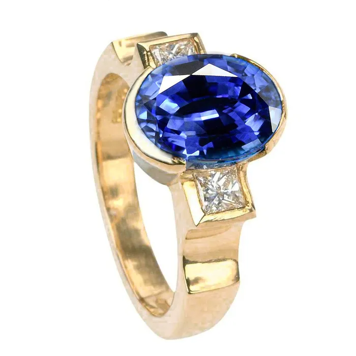 GB Rings 361 Ct Natural Earth Mined Diamonds 3Stone Sri Lanka Blue Sapphire Bezel Ring GB Rings 361 Ct Natural Earth Mined Diamonds 3Stone Sri Lanka Blue Sapphire Bezel Ring