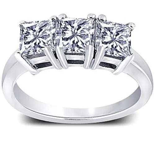 GB Rings 3 Carat Princess Natural Earth Mined Diamonds Three Stone Engagement Ring White Gold 14K GB Rings 3 Carat Princess Natural Earth Mined Diamonds Three Stone Engagement Ring White Gold 14K