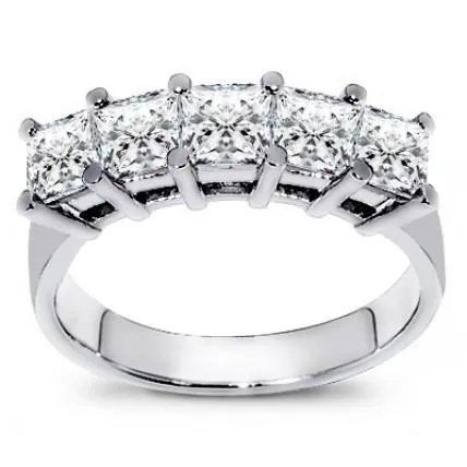 GB Rings 3 Carats Princess Cut Five Stone Genuine Natural Earth Mined Diamond Band GB Rings 3 Carats Princess Cut Five Stone Genuine Natural Earth Mined Diamond Band