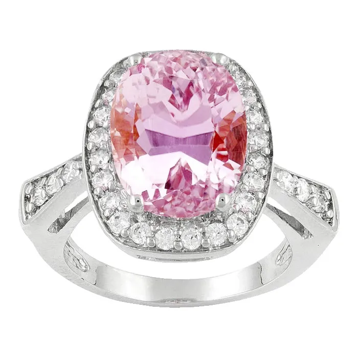 GB Rings 3075 Carats Oval Pink Kunzite With Natural Earth Mined Diamond Fancy Ring White Gold GB Rings 3075 Carats Oval Pink Kunzite With Natural Earth Mined Diamond Fancy Ring White Gold