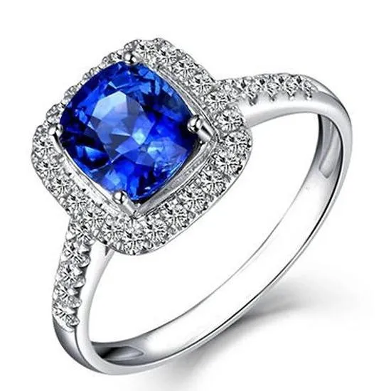 GB Rings 430 Ct Ring Cushion Ceylon Blue Sapphire And Round Natural Earth Mined Diamonds GB Rings 430 Ct Ring Cushion Ceylon Blue Sapphire And Round Natural Earth Mined Diamonds