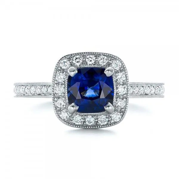 GB Rings Ceylon Blue Sapphire Halo Natural Earth Mined Diamonds Ring 4 Ct 14K White Gold GB Rings Ceylon Blue Sapphire Halo Natural Earth Mined Diamonds Ring 4 Ct 14K White Gold