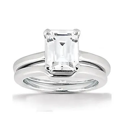 GB Rings Emerald Cut Natural Earth Mined Diamond Solitaire Ring 2 Carat With Band White Gold 14K GB Rings Emerald Cut Natural Earth Mined Diamond Solitaire Ring 2 Carat With Band White Gold 14K