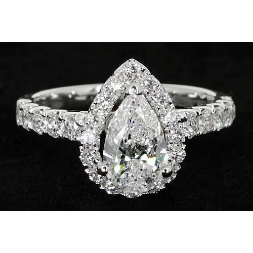 GB Rings Pear Natural Earth Mined Diamond Engagement Halo Ring Classic Style 3 Carats GB Rings Pear Natural Earth Mined Diamond Engagement Halo Ring Classic Style 3 Carats