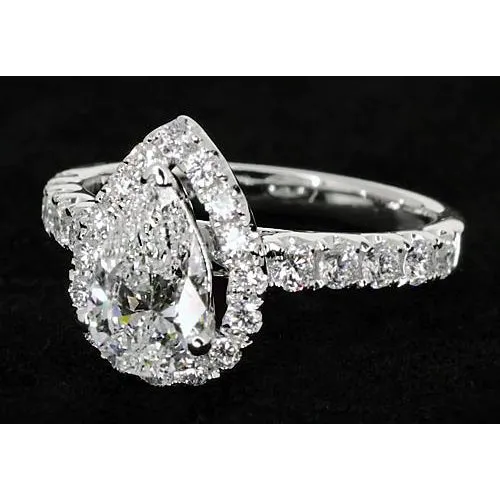 GB Rings Pear Natural Earth Mined Diamond Engagement Halo Ring Classic Style 3 Carats GB Rings Pear Natural Earth Mined Diamond Engagement Halo Ring Classic Style 3 Carats