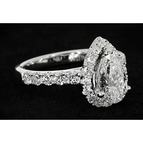 GB Rings Pear Natural Earth Mined Diamond Engagement Halo Ring Classic Style 3 Carats GB Rings Pear Natural Earth Mined Diamond Engagement Halo Ring Classic Style 3 Carats