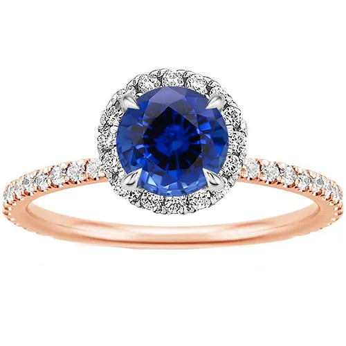 GB Rings Two Tone Blue Sapphire Halo Natural Earth Mined Diamond Ring Prong Set