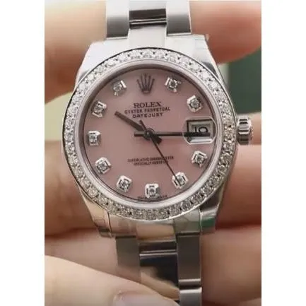 GB Rolex Dj Watch Pink Mother Of Pearl Dial Custom Diamond Bezel Ss Watches