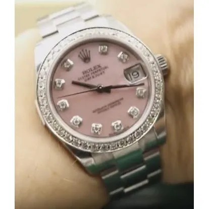GB Rolex Dj Watch Pink Mother Of Pearl Dial Custom Diamond Bezel Ss Watches