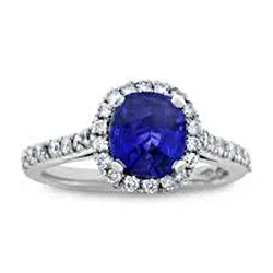 GB Round 250 Carats Blue Sapphire With Natural Earth Mined Diamond Ring White Gold 14K Rings GB Round 250 Carats Blue Sapphire With Natural Earth Mined Diamond Ring White Gold 14K Rings